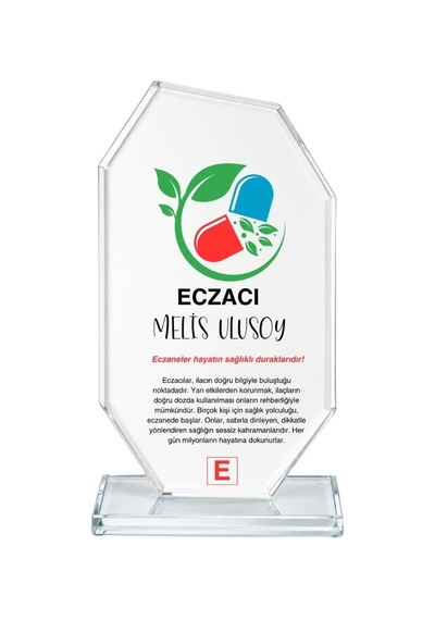 Kişiye Özel Eczacı Kristal Cam Plaket - Eczane Açılış Ve Eczacılık Fakültesi Mezuniyet Hediyesi
