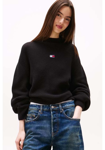 Tommy Hilfiger Kadın Yarım Balıkçı Yaka Pamuklu Triko Kazak Siyah Triple Black