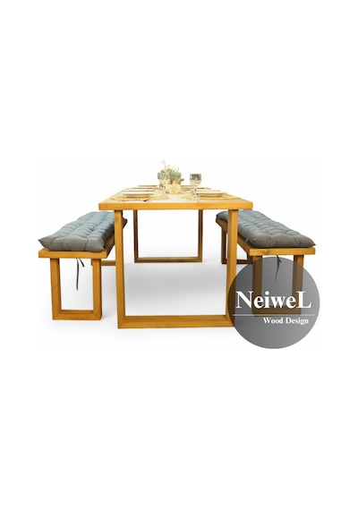 Neiwel Doer Doğal Ahşap Banklı Yemek Masası Takımı-100-180 Takım Açık Ceviz