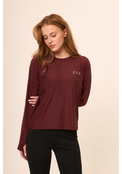 Zoor Kadın Uzun Kol Compression Fitness Gym Spor Body Tshirt Bordo