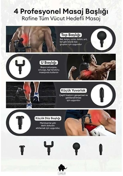 Yeni Nesil Profesyonel Şarjlı Uzatma Aparatlı Tüm Vücut Masaj Tabancası Çok Fonksiyon Fitness Masajı
