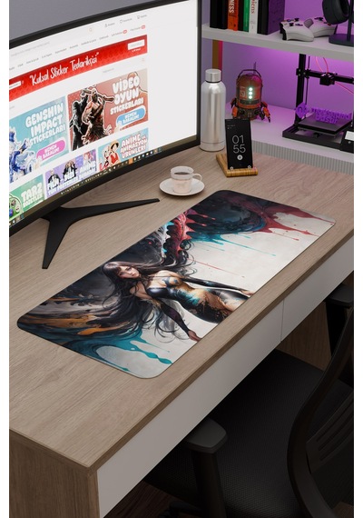 Dijital Art Anime Kadın Figür V5 70x30 Xl Gaming Kauçuk Kaymaz Taban Mouse Pad Fare Altlığı