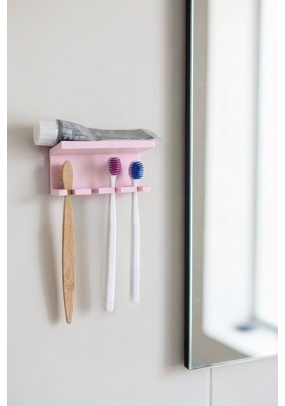 Pembe Yapışkanlı Çok Amaçlı Diş Fırçası Jilet Jiletlik Asacağı Askılığı Askılık Diş Fırçalık Banyo Organizer