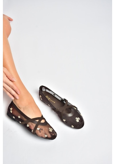 Fox Shoes Y811897015 Kahverengi File Çiçek Motifli Kadın Babet