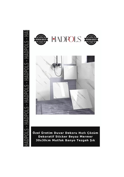 Özel Üretim Duvar Dekoru Hızlı Çözüm Dekoratif Sticker Beyaz Mermer 30x30cm Mutfak Banyo Tezgah Şık