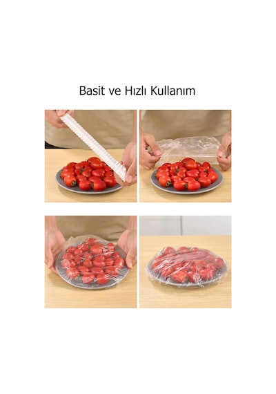 100'lü Esnek Lastikli Gıda Saklama Bonesi Tencere, Tabak, Kâse İçin Streç Kapak Koruyucu Set