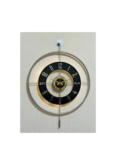 Pey Aksesuar Metal Camlı Duvar Saati Krom Toz Boya 60x80cm Büyük Boy Işıklı Gerçek Cam Duvar Saati Modern Tasarım M61-kromgrı-şeffaf-siyah-gold