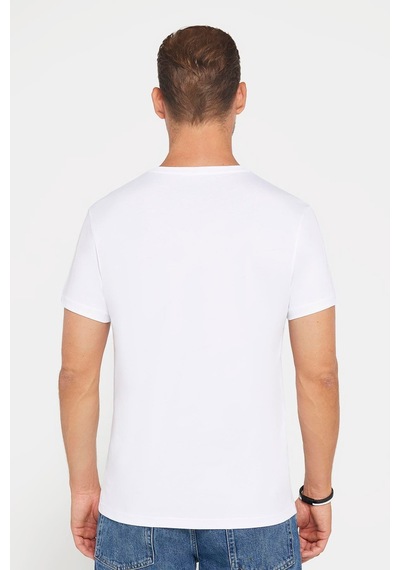 Tudors Erkek Slim Fit Dar Kesim %100 Pamuk Yumuşak Dokulu Baskılı Beyaz Bisiklet Yaka Tişört-29184 Beyaz