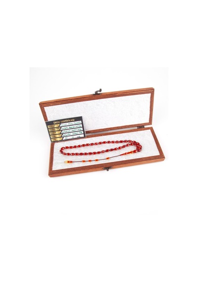 Osmanlı Ateş-i Kehribar Kolye 41habbe 6x9.5mm Tesbih -cafer Koç Usta İşi Kırmızı