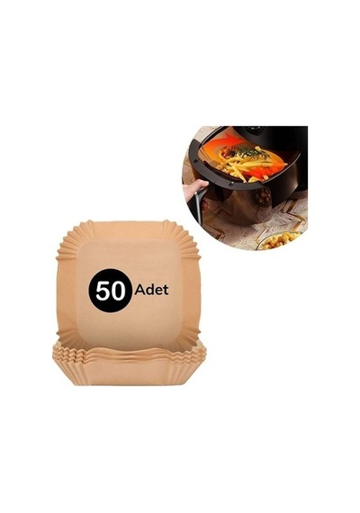 50 Adet Air Fryer Pişirme Kağıdı Tek Kullanımlık Hava Fritöz Yağ Geçirmez Yapışmaz Kare Tabak Model