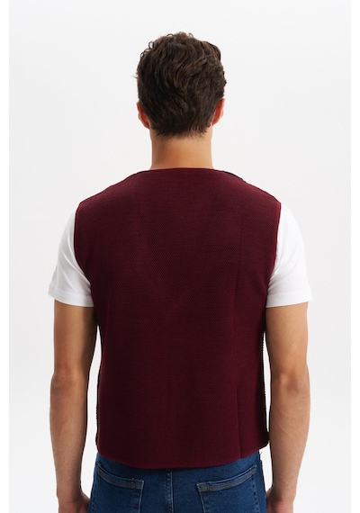 AR-MA Arma Erkek Slim Fit Örme Likralı Pike Yelek Kısa Kollu, %90 Akrilik %10 Wool K0yyo0857 Bordo