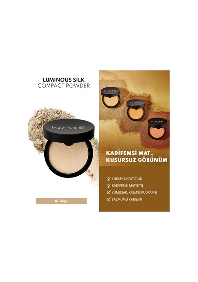 Note Cosmetics Luminous Silk Compact Powder 01 Beige Mat Bitişli Toz Yüz Pudrası Beige Diğer