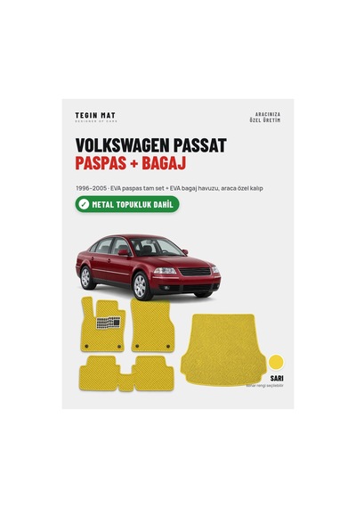 Volkswagen Passat Eva Paspas + Bagaj Havuzu Seti 1996 2005 Sarı Metal Topukluk Dahil