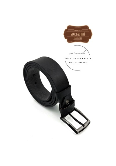 Sermoda 38 Mm Vegetal Deri Düz Kot Kemeri Siyah