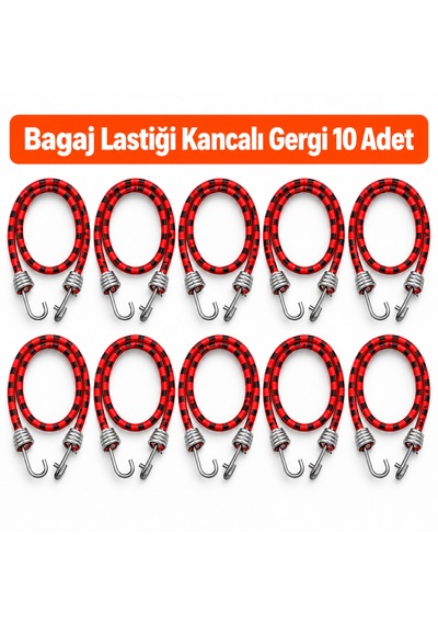 Bagaj Lastiği Kancalı Gergi 10 Adet - 90 Cm Bagaj Lastiği/halatı - Kırmızı-siyah Renk Kırmızı - Siyah