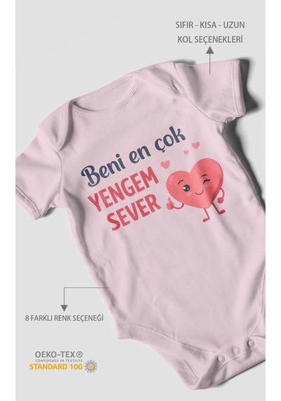 Morivokids Beni En Çok Yengem Sever Kısa Kollu Bebek Body %100 Pamuk Bebe Pembe