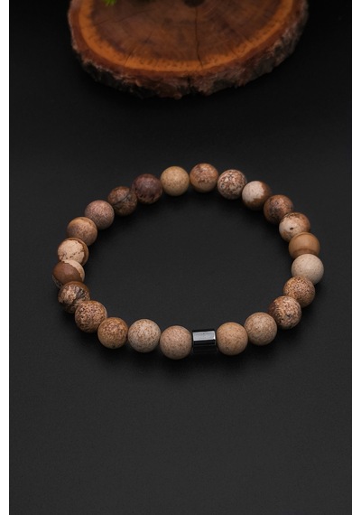 Doğal Taş Bileklik Erkek Kadın Taş Jasper Bileklik 8 Mm Bt048 Kahverengi