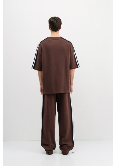 Oversize Baskılı Eşofman Takım V90-22 Kahverengi