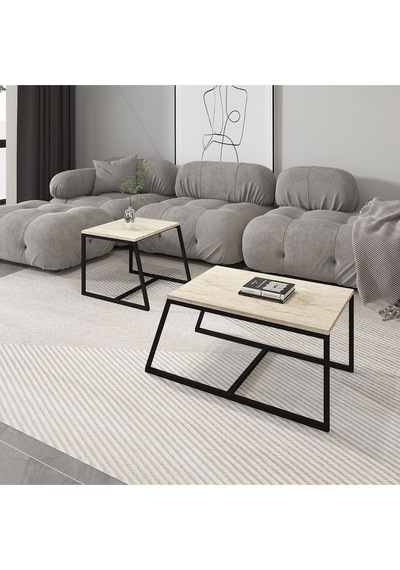 Minimal 2'li Orta Sehpa - Bej Bej Minimal 2'li Orta Sehpa - Bej Bej