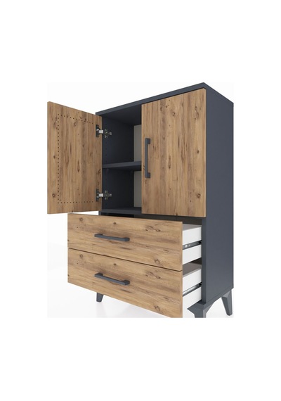 Arges Komodin 2 Raflı 2 Çekmeceli 2 Kapaklı 60x30x96 Antrasit-çam Antrasit