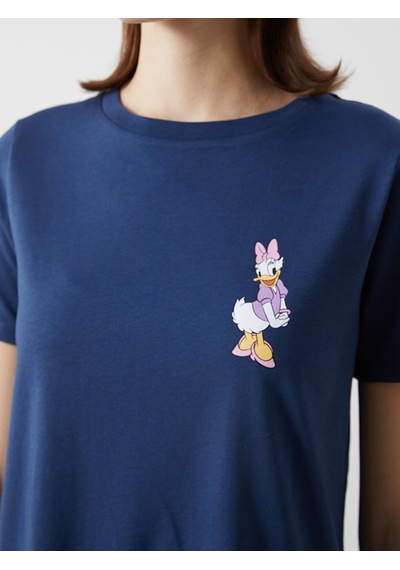Lcw Comfort İndigo Daisy Duck Baskılı %100 Pamuklu Kadın Tişört