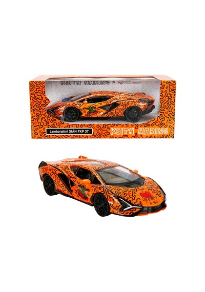 1:32 Sesli Ve Işıklı Rmz Hobby Keith Haring Serisi Die Cast Çek Bırak Model Araba - Turuncu Lamborgh