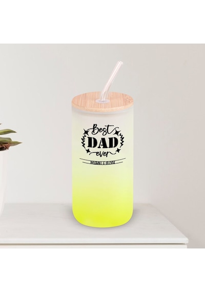 Bk Gift İsimli Dad Tasarımlı Sarı Renk Pipetli Buzlu Cam Bardak 600ml - 9, Babaya Hediye, Doğum Günü Hediyesi Kobitmeyen137861 Bk Gift