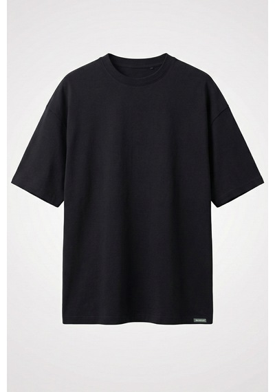 Allunique Erkek Pamuklu Oversize Bisiklet Yaka Siyah T-shirt
