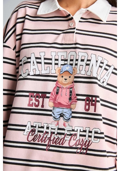Defacto %100 Pamuk Overshırt Fıt Yarım Fermuarlı Baskılı Sweatshirt H4215ax26wnpn141 Pembe-pn141