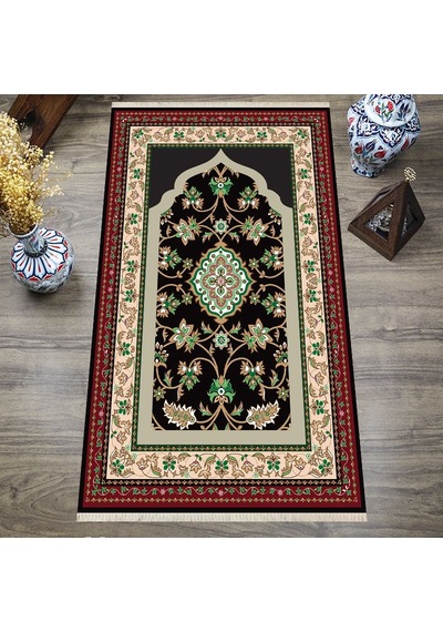 Dijital Baskılı, Yıkanabilir, Yumuşak Dokulu Çocuk Ve Yetişkin Seccade S-dot-sn-075 Siyah
