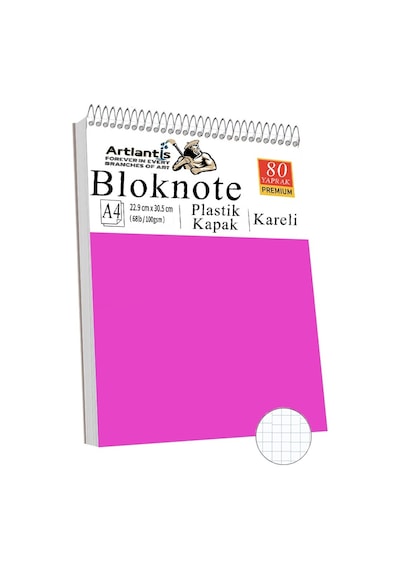 Telli Masaüstü Not Defteri Kareli A4 1 Adet Masa Üstü Plastik Kapaklı Spiralli Bloknot Blocknote 80 Yaprak Okul Ofis Pembe