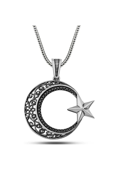 Gümüş Zirkon Taşlı Desenli Ay Yıldız Erkek Kolye 01 - Gold 94270056
