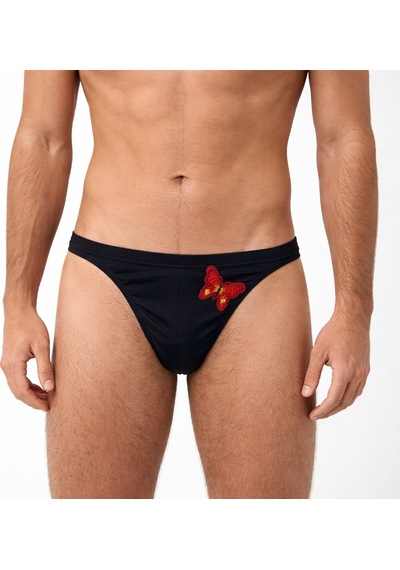 Bonbon Erkek Kırmızı Kelebek Nakışlı Siyah Renk String Külot Bb2291