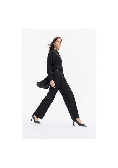 Luvi Shoes Vlınder Siyah Kırışık Rugan Tokalı Kadın Topuklu Ayakkabı