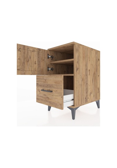 Kronos Komodin 2 Raflı Tek Çekmeceli Tek Kapaklı 44x59x80 Çam-çam Atlas Çam
