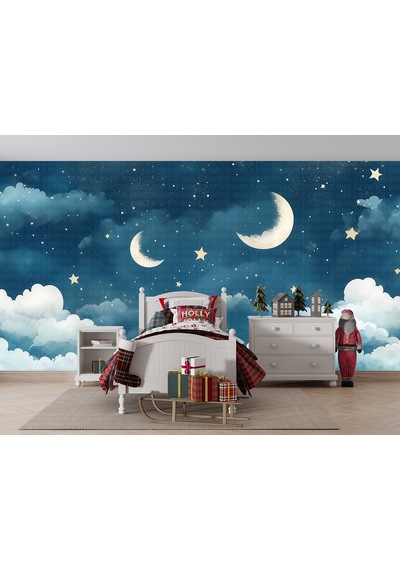 Gece Bulutlar Yıldızlar Çocuk Odası Poster Duvar Kağıdı