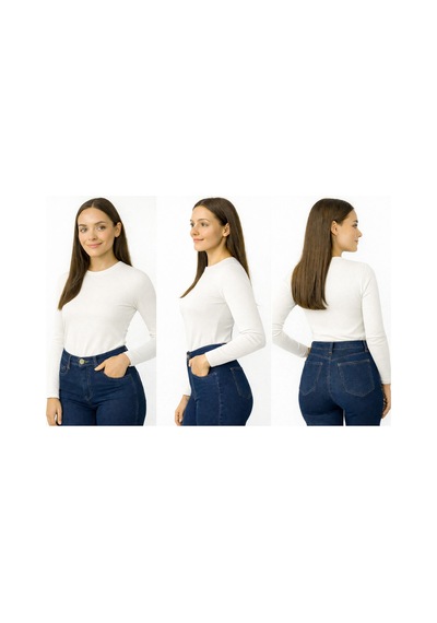 İngegno Body Bisiklet Yaka Uzun Kol Örme Kumaş Viskon Kadın Body Ekru