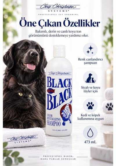 Chris Christensen Black On Black Siyah Ve Koyu Tüyler İçin Kedi Ve Köpek Şampuanı 473 Ml