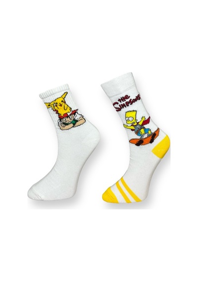 Me-vo 2'li Unısex Pokemon Ve Simpsons Tasarımlı Esnek Nem Alabilen Pamuklu Spor Soket Çoraplar Çok Renkli