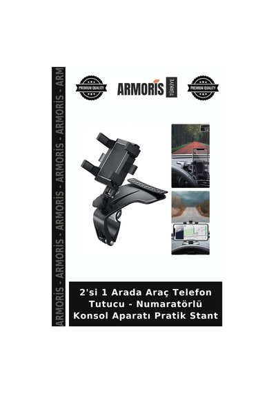 2'si 1 Arada Araç Telefon Tutucu - Numaratörlü Konsol Aparatı Pratik Stant Çok Renkli
