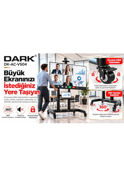 Dark Ava1800 50"- 85" Dev Ekran Tv Destekli, Hareketli, Tekerlekli Tv - Monitör Fuar Standı