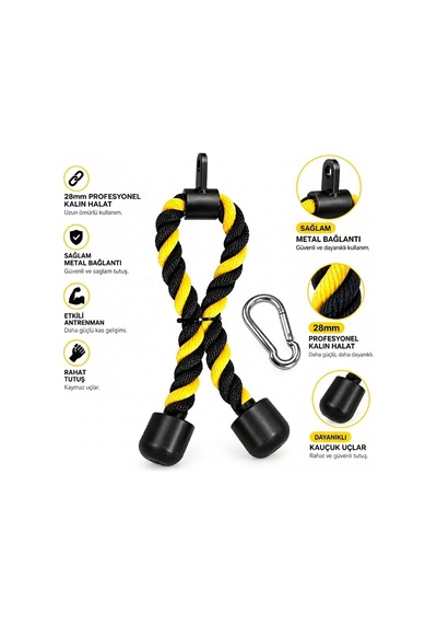 100 Cm 28mm Kalın Profesyonel Triceps Halatı - Rope Pushdown - Cable Egzersiz Aparatı