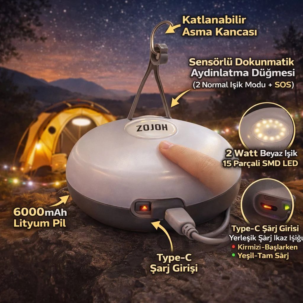 Horoz 084-050-0002 Totti 6400 + Rgb Taşınabilir Şarjlı Kamp Feneri Beyaz - Gri