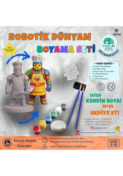 Codlaı Kids Robotik Dünyam 3d Boyama Seti - Çocuklar İçin Eğitici Yaratıcı Oyuncak Boyama Kiti - Aşçı Robot