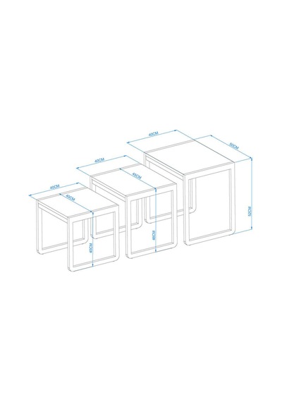 Sehpol Üçlü Zigon Sehpa 50x40x52/45x40x46/40x40x40 Antrasit