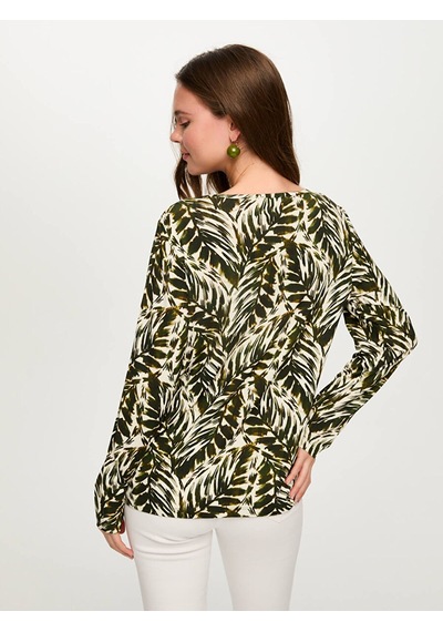 Yaprak Desen Yuvarlak Yaka Uzun Kol Tshirt S26tsh097 Us26tsh09716 Koyu Haki
