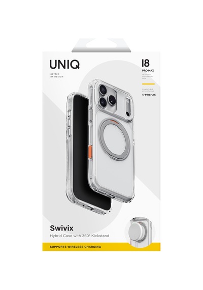 Apple iPhone Uyumlu 18 Pro Max Kılıf Swivix Dönebilen Metal Halkalı Koruyucu Premium Dayanıklı Darbe Emici Kapak Şeffaf