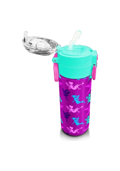 Coral High Kids Pembe Su Yeşili Peri Desenli Pipetli Ve Direkt İçim Çelik Termos 500 Ml 31900 Su Yeşili - Pembe