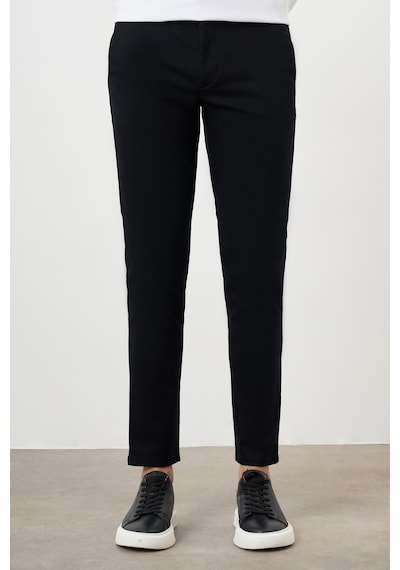 Morven Erkek Siyah Yazlık Pileli Slim Fit Chino Pantolon Siyah