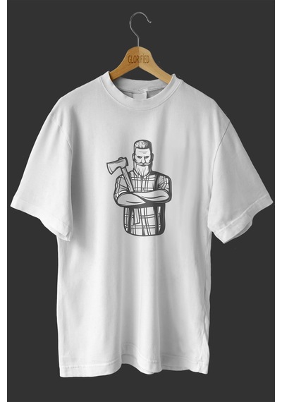 Noıssey -wed Baltalı Adam Tasarım Baskılı Oversize T-shirt Tişört Beyaz